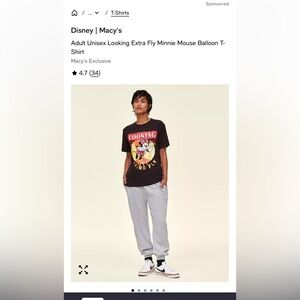 Disney x Macy’s Black Minnie Mouse Short Sleeve Tee | Size XL